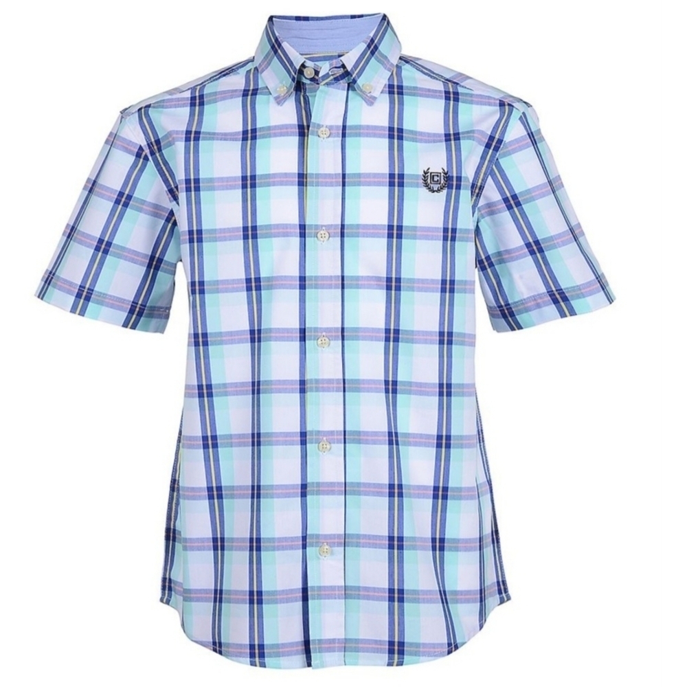 Chaps Youth Boy's Button Down Plaid Short Sleeve Shirt